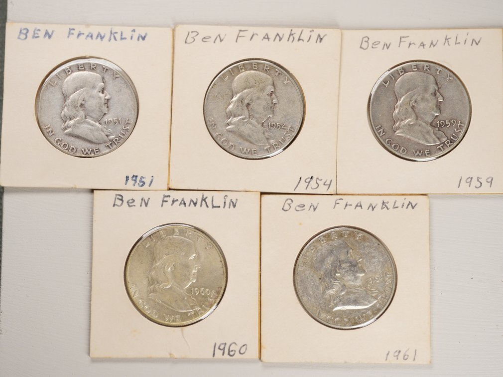 (5) Franklin Half Dollars 90% Silver