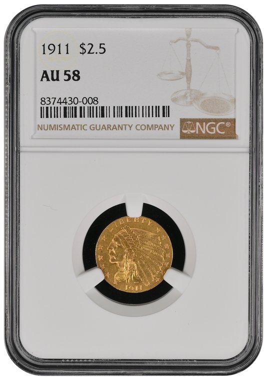1911 $2.5 Indian Head Gold Quarter Eagle AU58