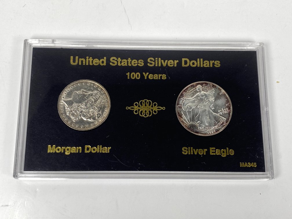 United States Silver Dollars 100 Years, 1898 Morgan and 1998 American Silver Eagle