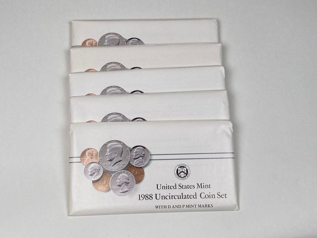 (5) 1988 P and D Uncirculated Coin Sets in Original Shipping Box