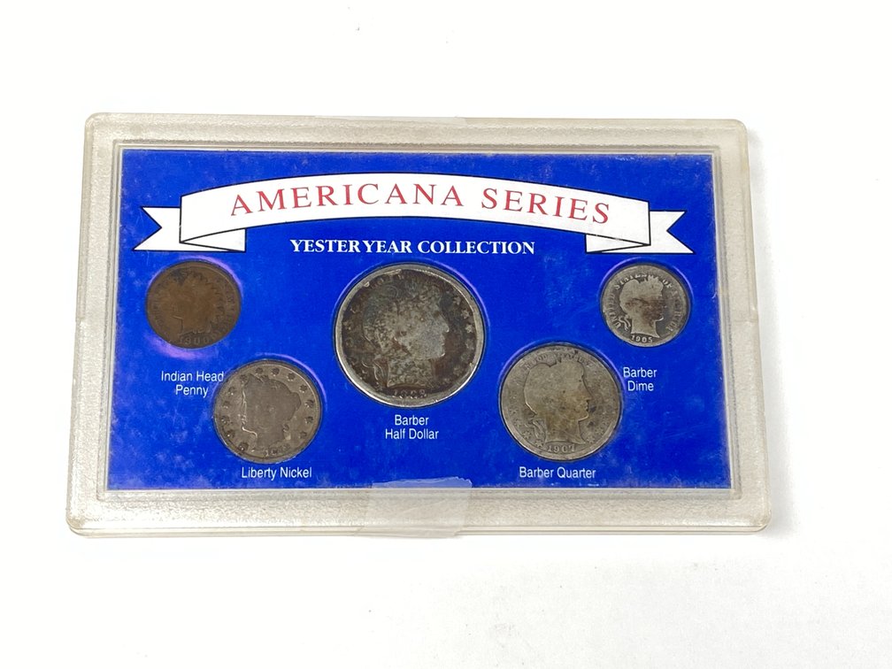Yesteryear Collection with Indian Head Cent, Liberty Head Nickel, Barber Half Dollar, Barber Quarter and Barber Dime