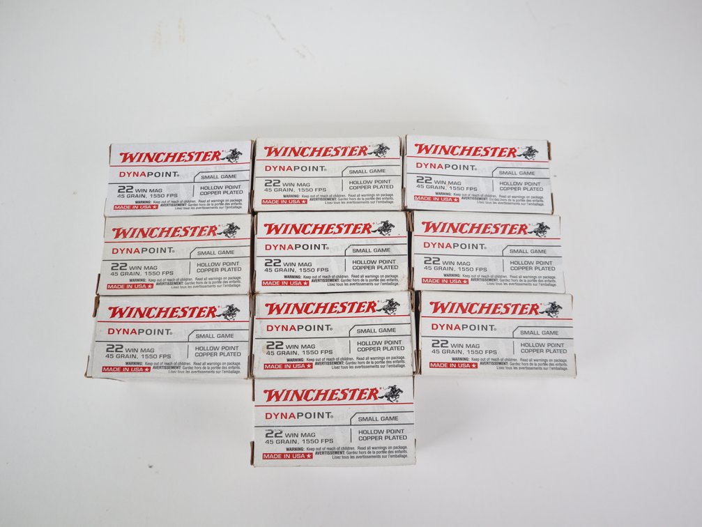 500 Rounds of 22 WIN MAG Winchester Dynapoint Hollow Point Copper Plated Ammo