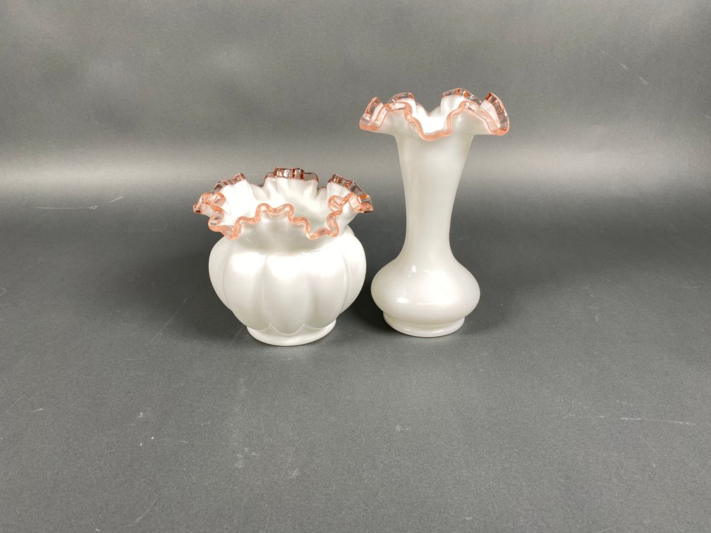 Vintage Fenton Rose Crest 5" Vase and 8.5" Vase
