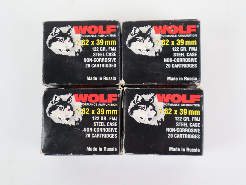 (80) Rounds Wolf 7.62 x 39mm 122 Grain FMJ Steel Case (4 Boxes)