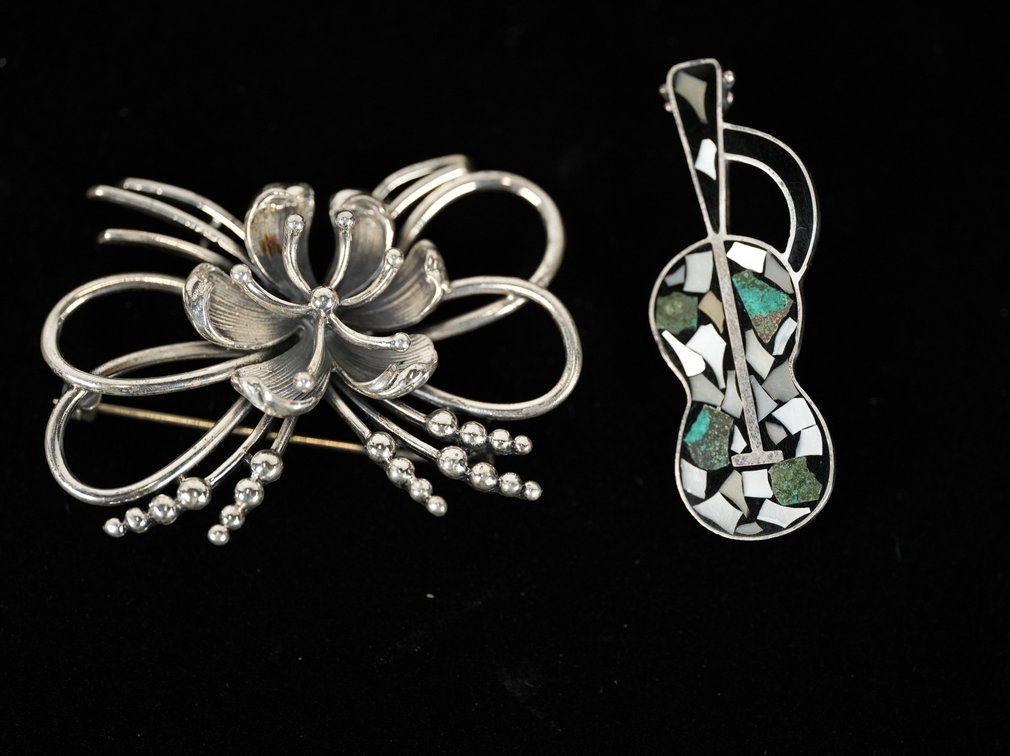 (2) Vintage Stamped Sterling Brooches, 24.5g Approximate Weight