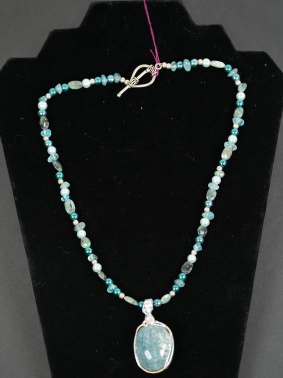 Hand Wire Wrapped Aluminum and Steel Stone and Bead Necklace