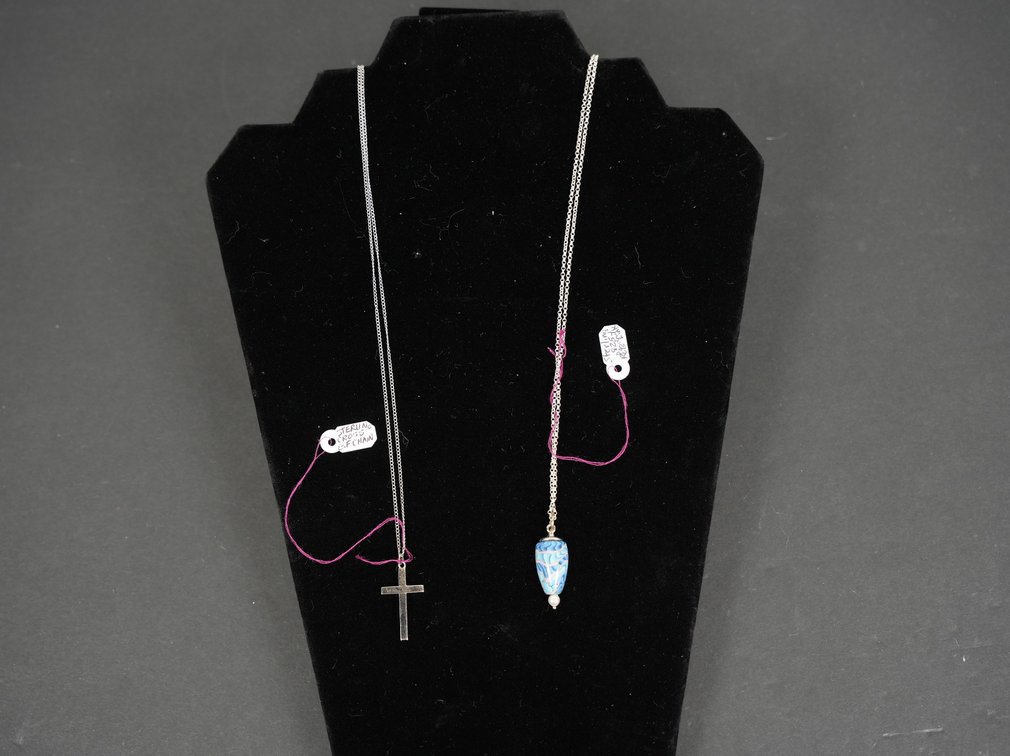 (2) Stamped Sterling Necklaces, (1) 18" with Cross and (1) 24" with Rolo Link Pendant 8g Approximate Weight