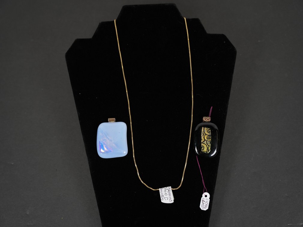 (2) Dichroic Glass Pendants with Vermeil 22" Sterling Chain, 5g Approximate Weight