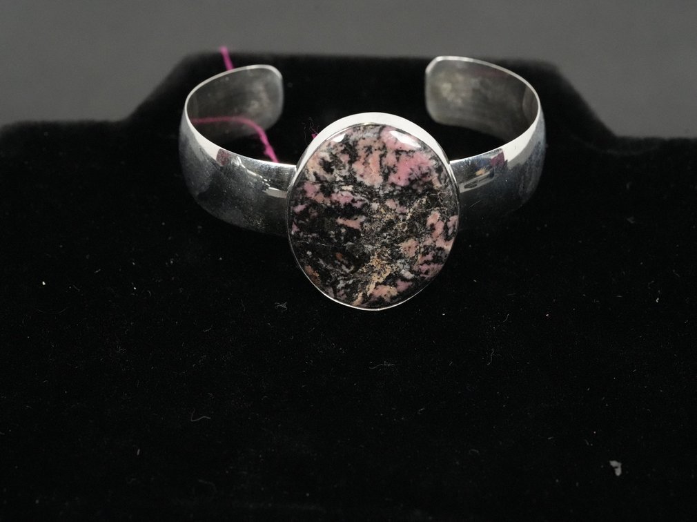 Stamped Sterling Stone Cuff Bracelet 2.25" Long  x 1.6" Wide 37g Approximate Weight