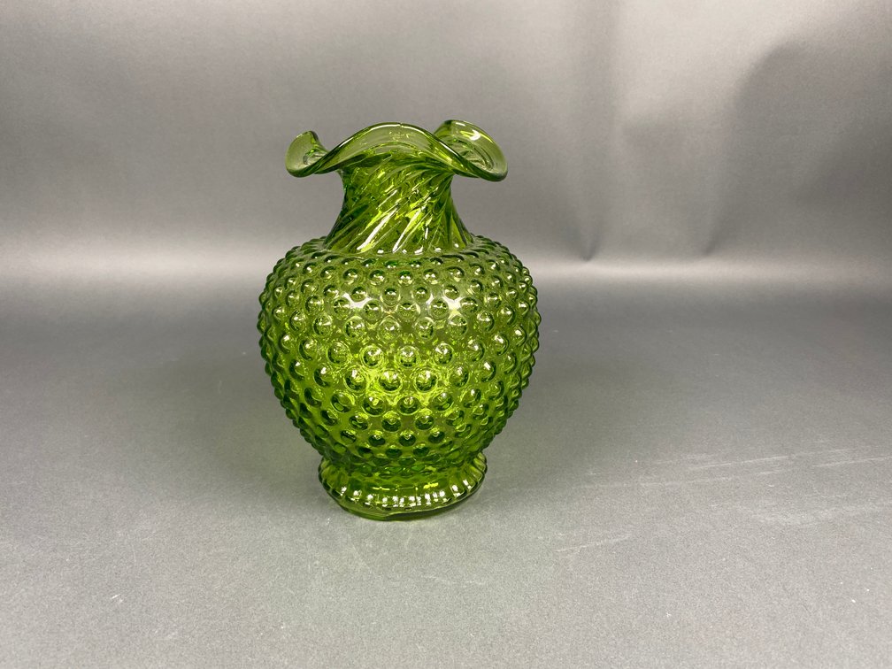 Indiana Glass Tiara Lime Green Hobnail Twist Neck Art Glass Vase