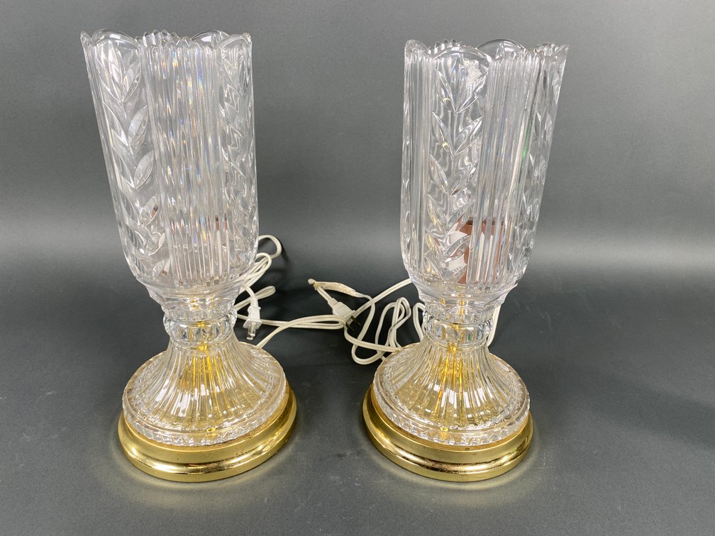 (2) Crystal Clear 24% Lead Crystal Vase Style Table Lamps