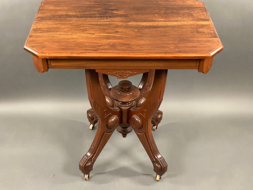 Eastlake Style Solid Wood Parlor Table on Casters