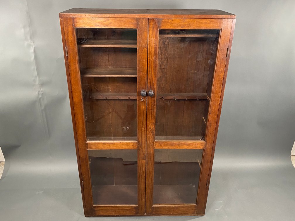 Hand Made Wooden Glass Front Locking Gun Cabinet with Removable Shelves