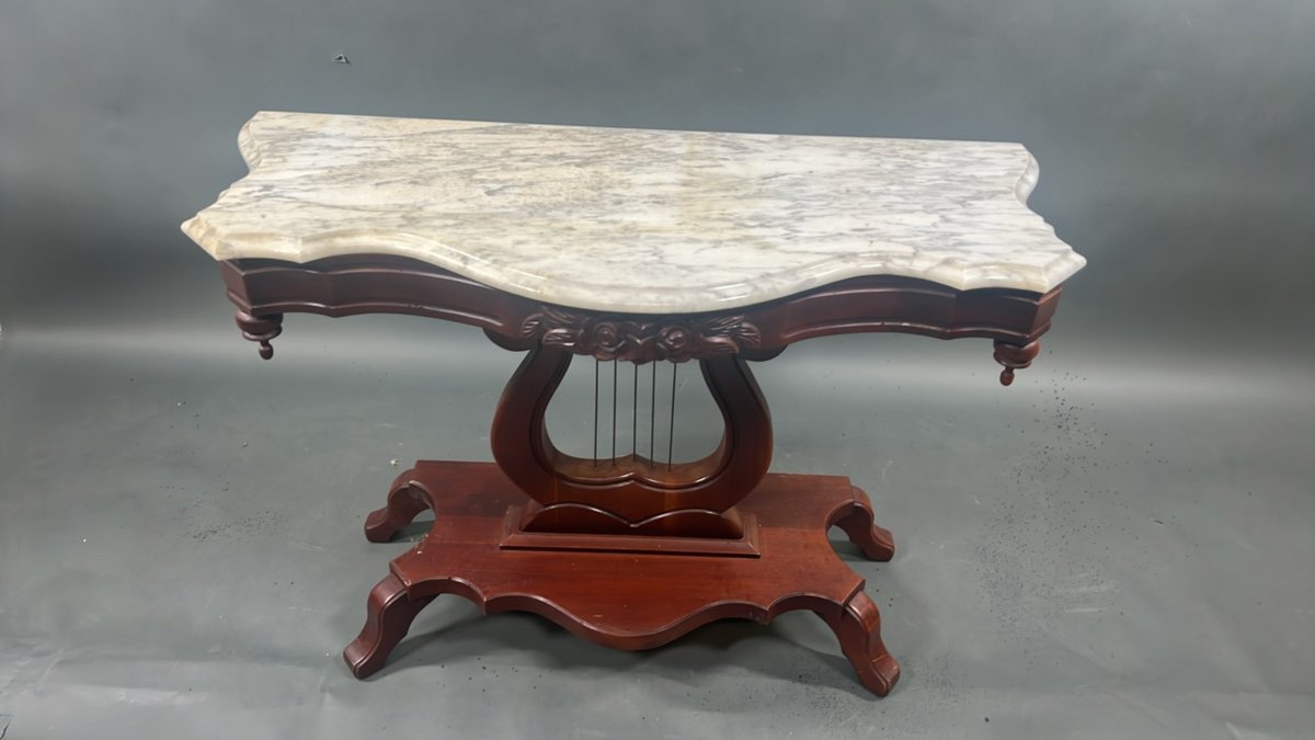 Marble Top Wooden Console Table, Traditional Style