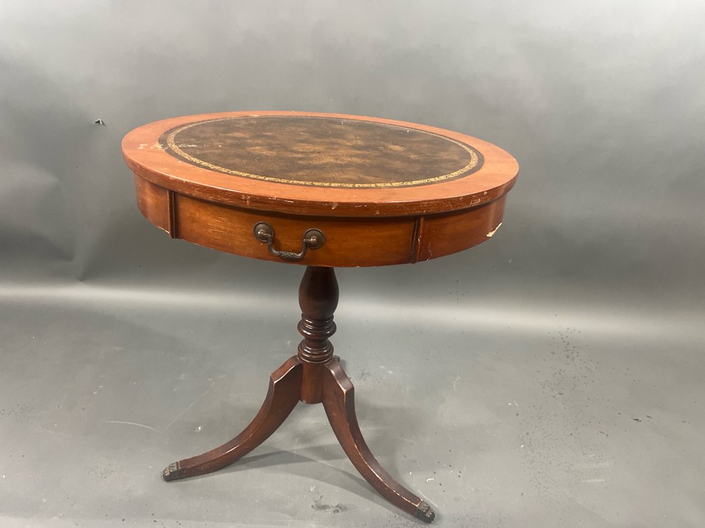 Pedestal Table, Leather Inlay
