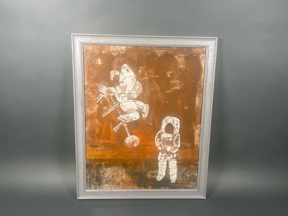 Framed Artwork "Astronauts" on Masonite and Casein Watercolor by Thomasville Artist Ella Rosenburg #259