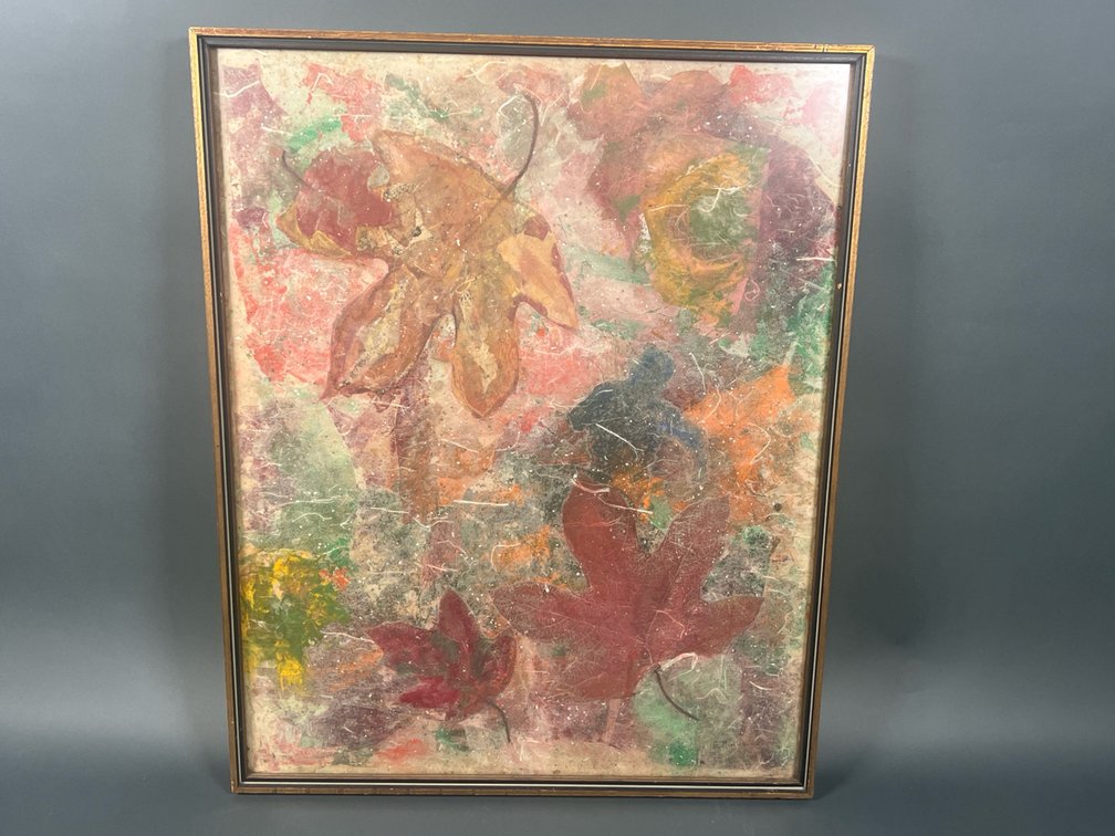Thomasville, GA Artist Ella Rosenberg "Man in the Woods" Painting, 31" x 25", Rice Paper & Leaves