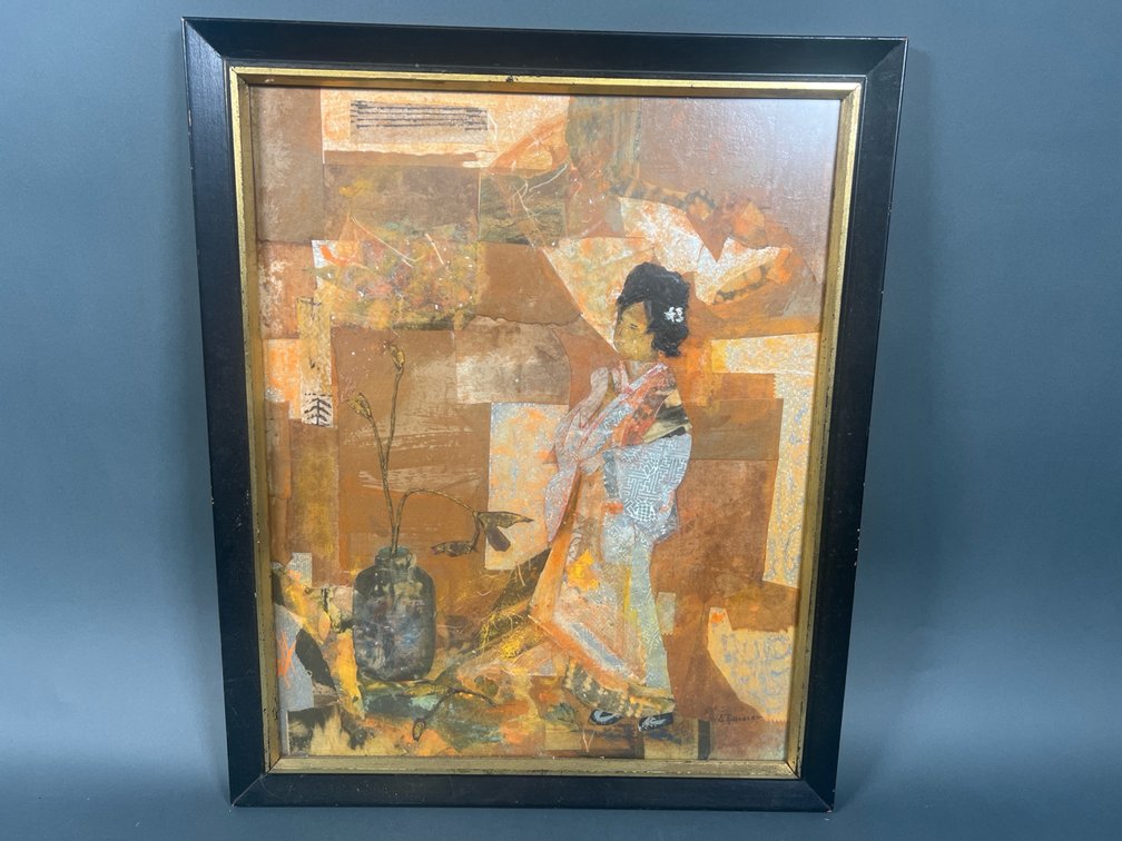 Thomasville, GA Artist Ella Rosenberg Geisha Girl Collage, 23x19, Tissue-Glue-Watercolor
