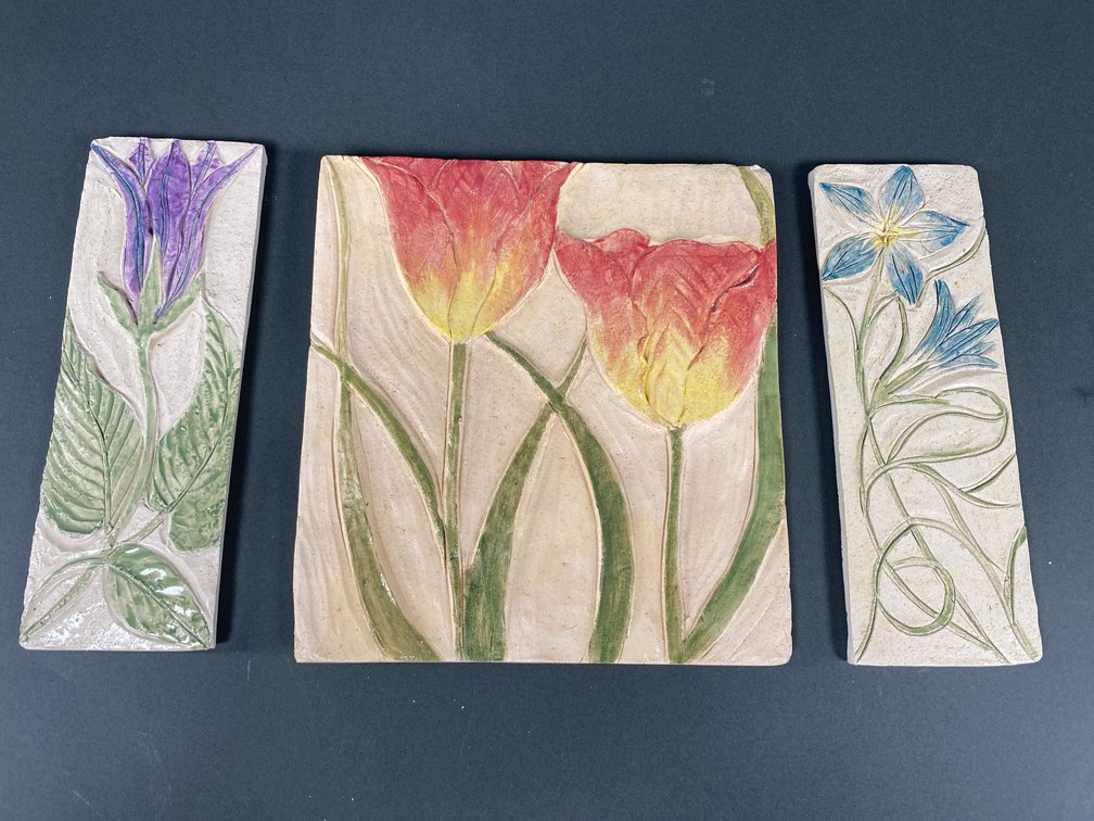 (3) Piece Set of Floral Ceramic Tiles