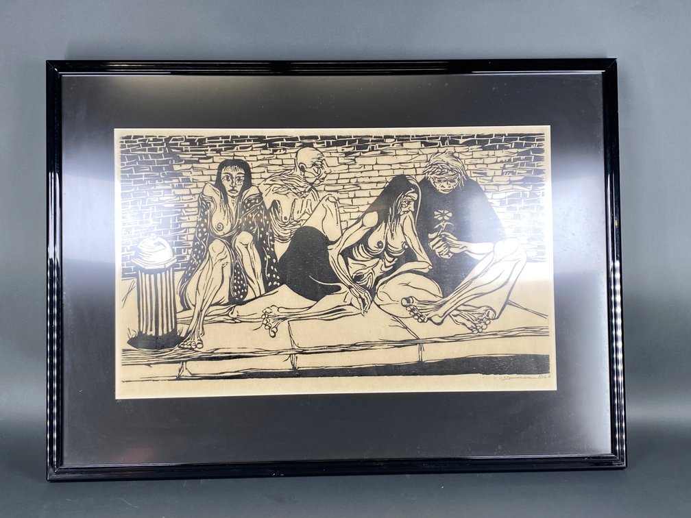 "Marshall Street" Framed Original Woodcut Print