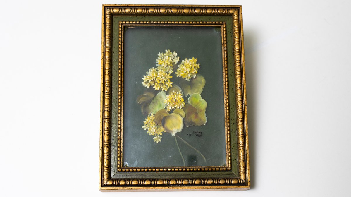 Framed Painting of Flowers on Multiple Glass Panels 