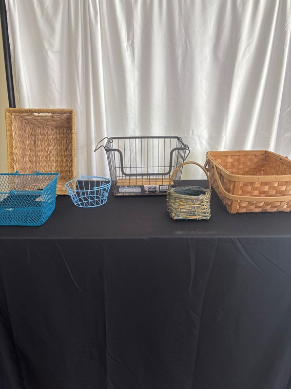 Assorted Storage Baskets & Wire Organizer Lot