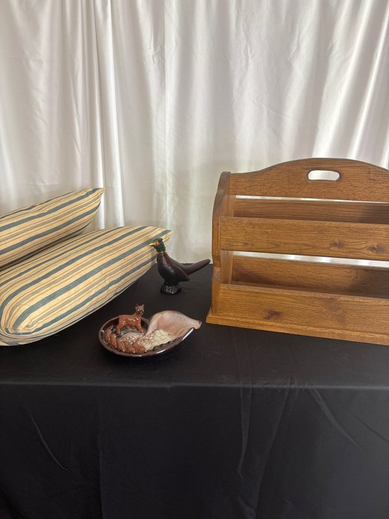 Mixed Home Décor Lot with Wooden Organizer, Pillows & Decorative Accents