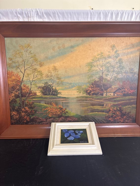 Framed Landscape Print with Decorative Wood Frame And Framed flower print