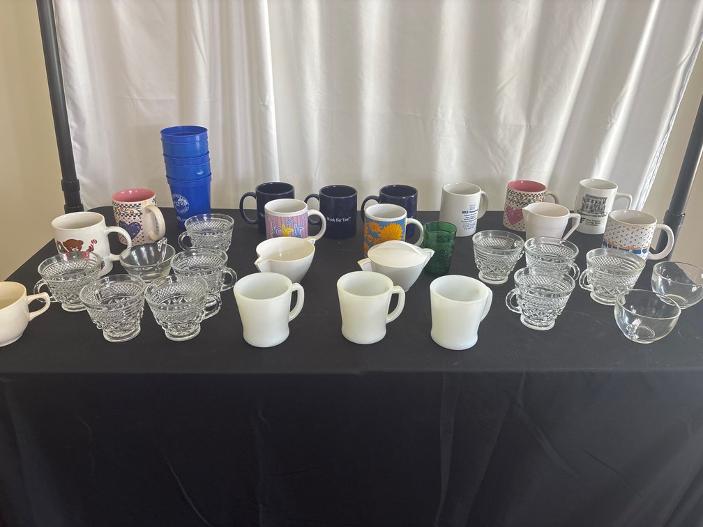 Assorted Coffee Mugs, Milk Glass & Glassware – Multi-Piece Lot