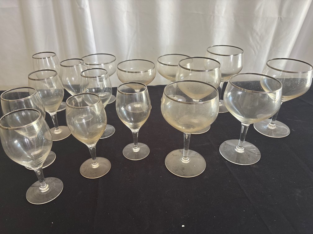 Lot of Assorted Stemware with Silver Rim