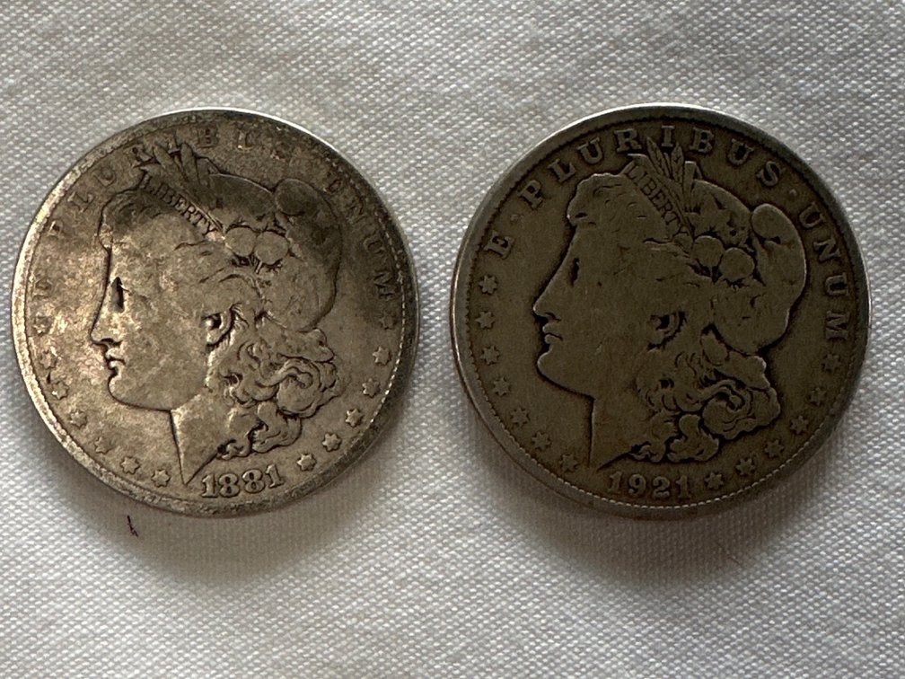 1881 and 1921-S Morgan Silver Dollars