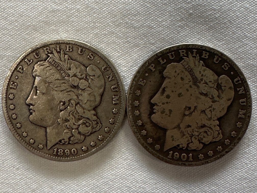 1890 and 1901-0 Morgan Silver Dollars