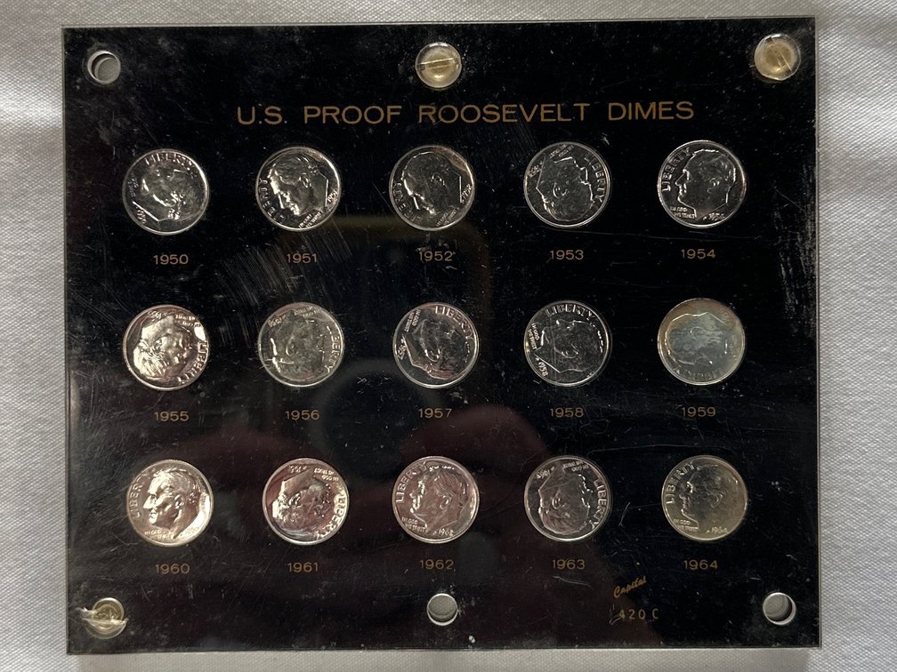 Roosevelt Proof Set 1950-1964 90% Silver