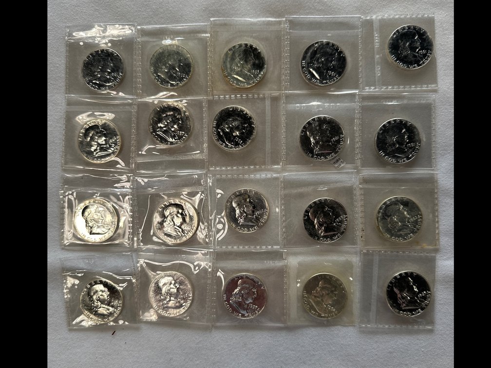 20 X Proof-Like Franklin Silver Half Dollars 90% Silver