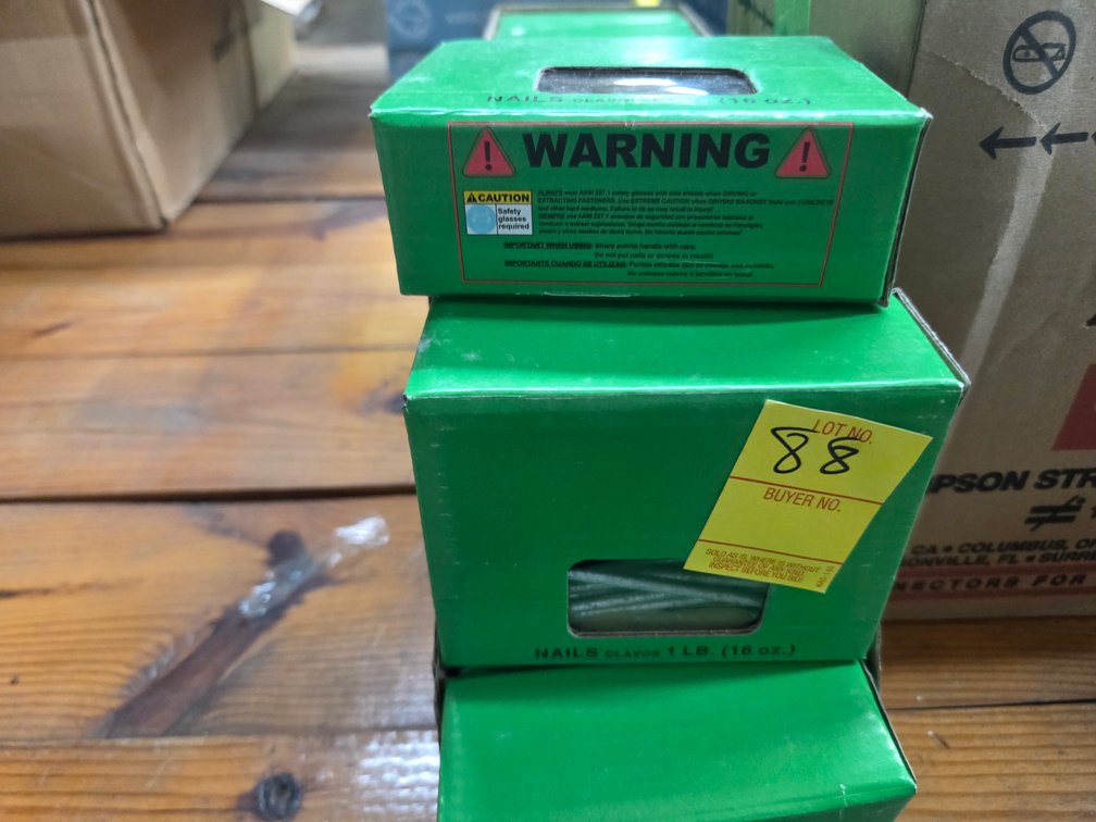 20 1-lb boxes of nails, brackets   Power Strips  Brass Switch plates