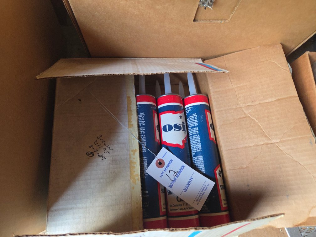 Gloves, Mop Heads, Caulk, Glass Jars, Cookie Tins