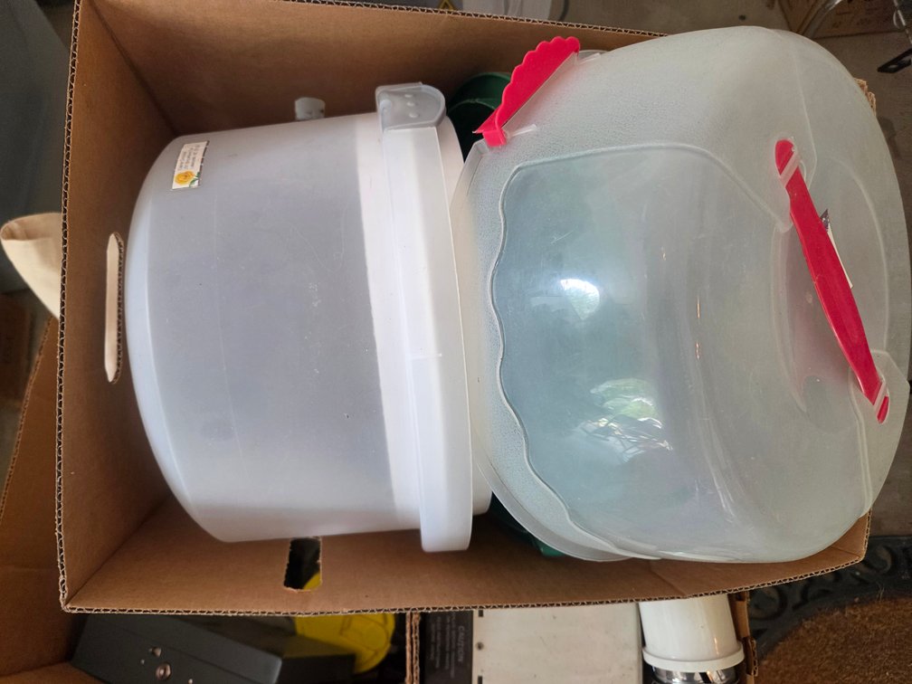 Plastic Cake Carriers, Assorted Kitchen Items, Change Box