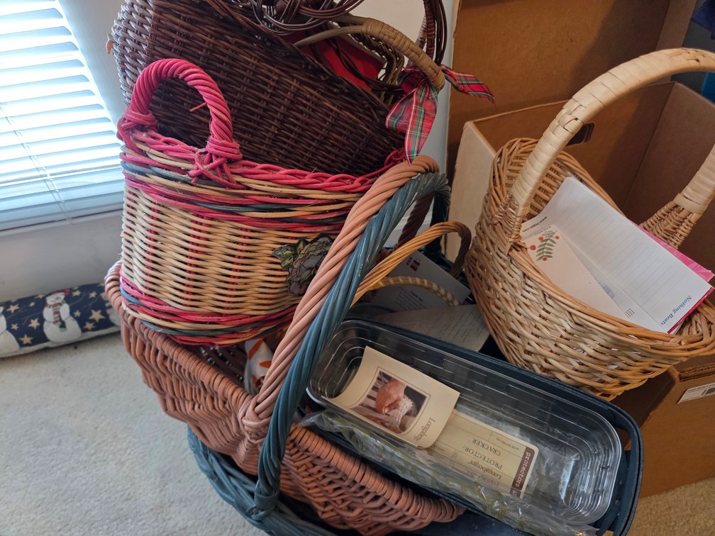 Ceramic Piggy Banks and Assorted Baskets including a Longerberger Basket, Do-it-Yourself Jewelry