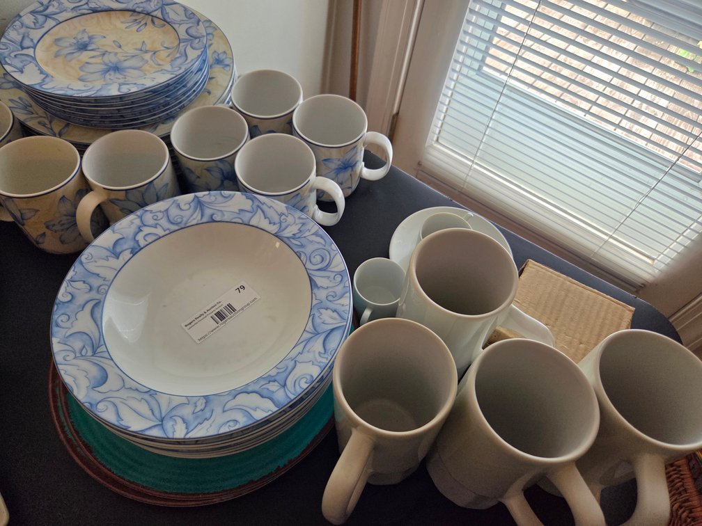 Assorted Mugs and Plates including Conventry Fine Porcelain- 7 bowls, 7 salad plates, 8 Dinner plates, 8 mugs