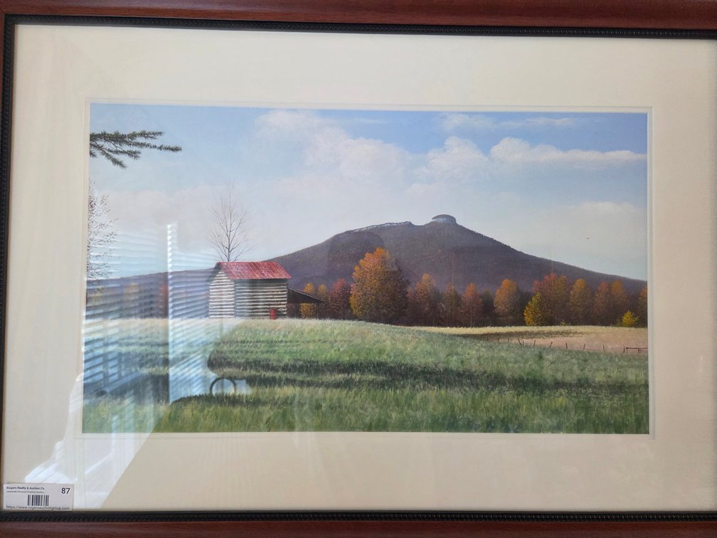 3 pc Wall Art- One Painting by Lydia Moore 1982 AP 3/25, One by Betty Mitchelll 592/950, Pilot Mountain Framed Country Scene and Barn 1982