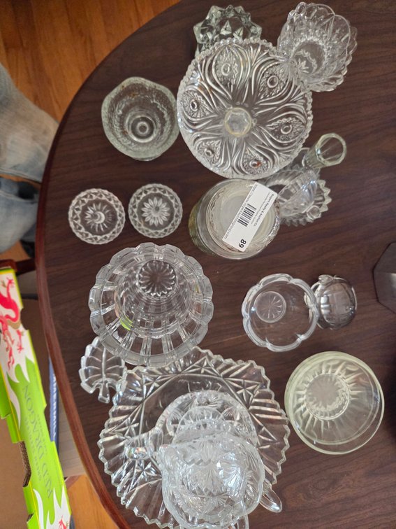 Glass Dishes - Candy Dish, Pitcher, Bowls, Vase (Most Cut Glass)
