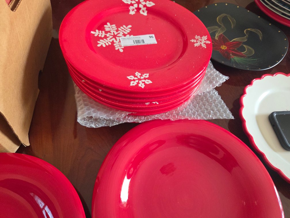 Christmas Plates- 8 Red, 4 Blue, 2 Odd, Red Serving Platter