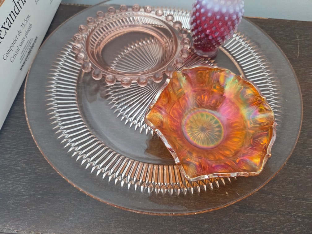 Assorted Glassware, Table Cloth and 14" Crystal Compote