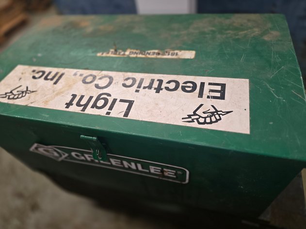 small Greenlee metal jobox & wooden roll cart