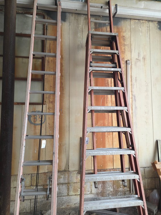10 ft "A" ladder with 8 ft extension (BROKEN) & 24 ft extension ladder