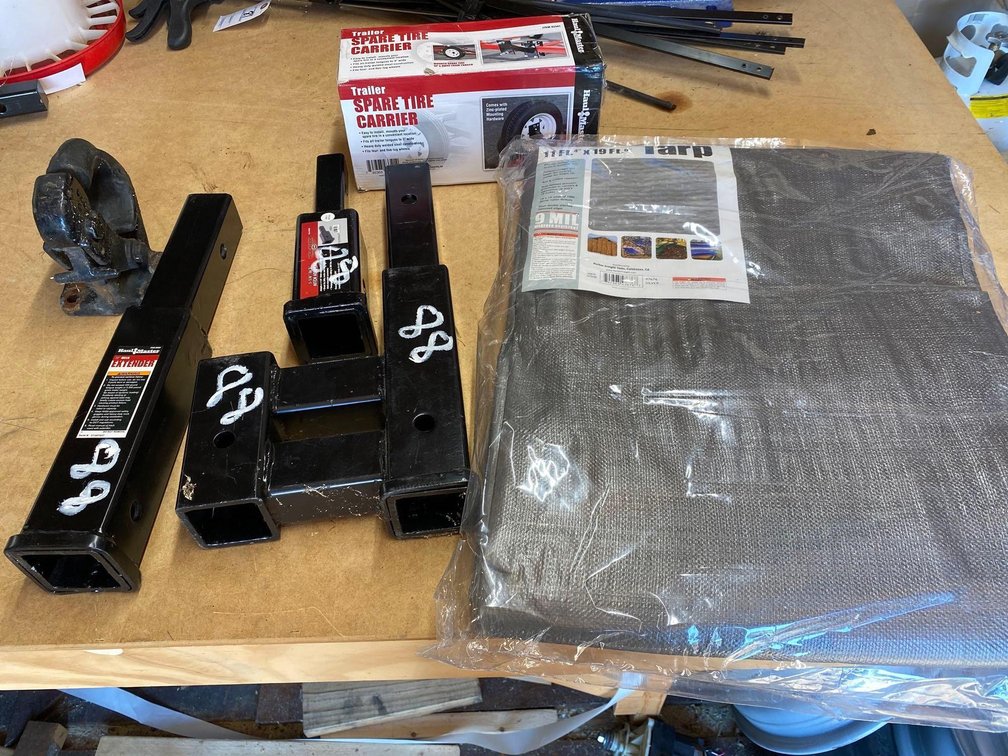 HITCH EXTENDER-DUAL HITCH EXT-HOOK-TRAILER SPARE TIRE CARRIER-TARP