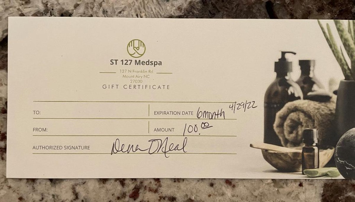 $100 Gift Certificate - Donated by Dena O'Neal of ST 127 MedSpa