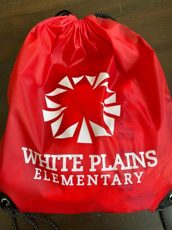 WPE Cinch Bag with Two Shirts (Adult Large and Small), Water Bottle, and Misc Items - Donated By White Plains Elementary