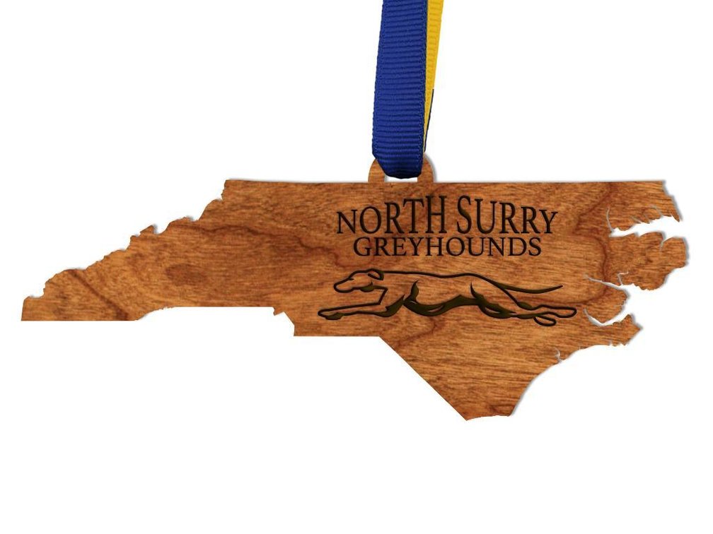 NC shaped Ornament with Greyhound Logo 6.5" x 3" (2 Ornaments) - Donated By Donated By: LazerEdge.