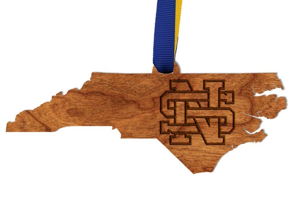 NC shaped Ornament with North Surry Logo 6.5" x 3" (2 Ornaments) - Donated By Donated By: LazerEdge.
